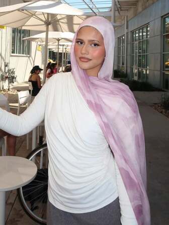 1 件新设计热印水彩头巾穆斯林优质渐变大理石水印优雅女士头巾头巾，柔软材质多功能防晒/防风头巾披肩，适合日常生活/节日派对/宴会场合 Abaya 配饰