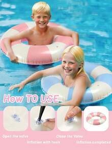 1 件装充气条纹蓝粉色男女通用游泳圈，加厚 PVC 泳池浮圈，小孩和成人腋下浮圈，夏季乐趣 - 彩色 - 查看 13