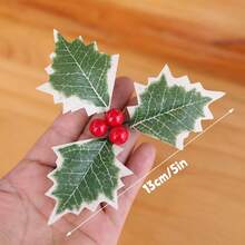 1/5/10/15/23/100Pcs Artificial Holly Berries With Green Leaves Rtificial Holly Leaves And Berries For Christmas Wreath Arrangement Cake Toppers Craft Wedding Party Home,Christmas Tree Decoration, Christmas Gift Wrapping Decoration, Christmas Table Decoration, Christmas Home Decoration, Christmas Gift Filling, Sock Filling