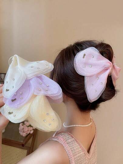 1pc Rhinestone Butterfly Hair Clip, Mesh Decor, Elegant Design, Suitable For Daily Wear, Casual, Party, Commute, Holiday, Fashion Accessory Fashion Hair Accessories Animal Claw Clips Elegant Hair Claw