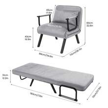 Convertible Single Folding Sofa Bed Sleep Chair W/ 6 Positions Adjustable Backrest - Grey - View 3