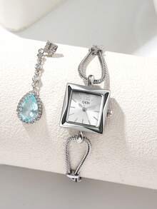 gedi 1 件女士白色简约合金手链手表，精致的方形表盘，时尚的白色指针，休闲精致极具吸引力的女士手表条形表盘，豪华石英表适合日常装饰、佩戴和派对通勤旅行 - 黑色 - 查看 1