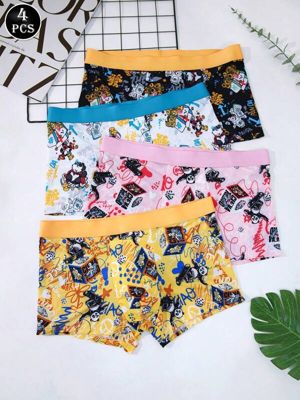 4pcs/Pack Soft Knitted Fabric Casual Sports Letter Print Mid-Waist Men's Underwear