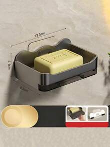 13.3厘米*8.3厘米灰色皂碟带沥水架，塑料免打孔皂碟，适用于浴室、卫生间和厨房，壁挂式皂盒带托盘，适合宿舍和家居装饰，耐磨浴室配件浴室工具 - 彩色 - 查看 17