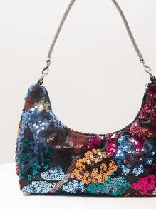 Bolso de hombro elegante y colorido para mujer con lentejuelas, bolso con estampado floral, para fiesta de novias, bolso de lentejuelas, bolso de baile de graduación, accesorios de baile de graduación, bolso de mano de señora de estilo premium, artículos de boda, bolso elegante para mujeres (patrón aleatorio)