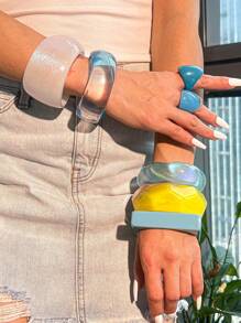 1pc New Simple Ocean Theme Resin Bracelet With Geometric Glitter Design, Tie Dye, Versatile For Banquet And Party, Suitable For All Seasons, Blue
