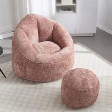 Sofa Bed Bean Bag, Comfortable Recliner Chair With Footrest, Breathable Chenille Fabric, Side Pockets