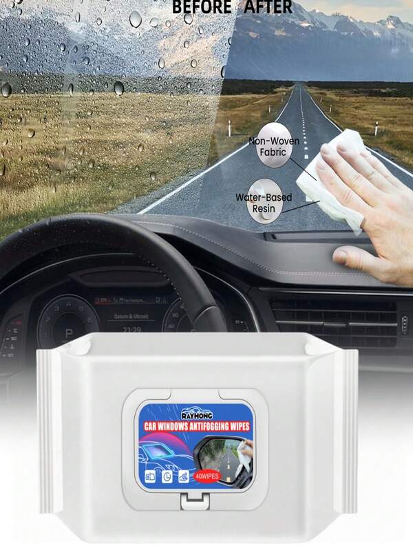 40pcs Car Defogging And Derainstorm Wipes, Glass Cleaning Wet Wipes For Water-Free Cleaning, Remove Haze And Streaks, Ensure Smooth Driving At Night