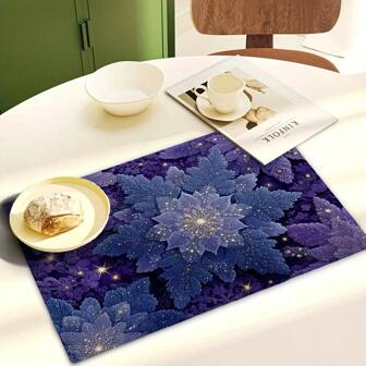 A Set Of 1/2/4/6 Snowflake Patterned Placemats With Winter Snowflake Pattern Design, Heat-Resistant And Washable, Non Slip, Foldable, Easy To Clean, Perfect For Christmas Parties, Kitchen And Restaurant Decoration, Camping, And Indoor And Outdoor Use. It Is An Ideal Choice For Christmas.