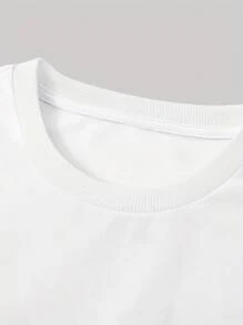 Camiseta de Hombre con Estampado de Letras NEGRAS, Transpirable y Cómoda, Corte Holgado, Ropa para Exteriores - Blanco - Ver 3