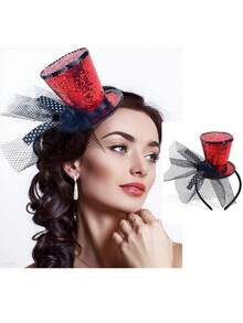 1 pieza Sombrero mini rojo elegante y de moda con diadema, pieza de cabeza encantadora para té para mujeres, adecuado para volver al colegio, fiestas, festivales de música, Halloween, Navidad, Año Nuevo - Multicolor - Ver 5