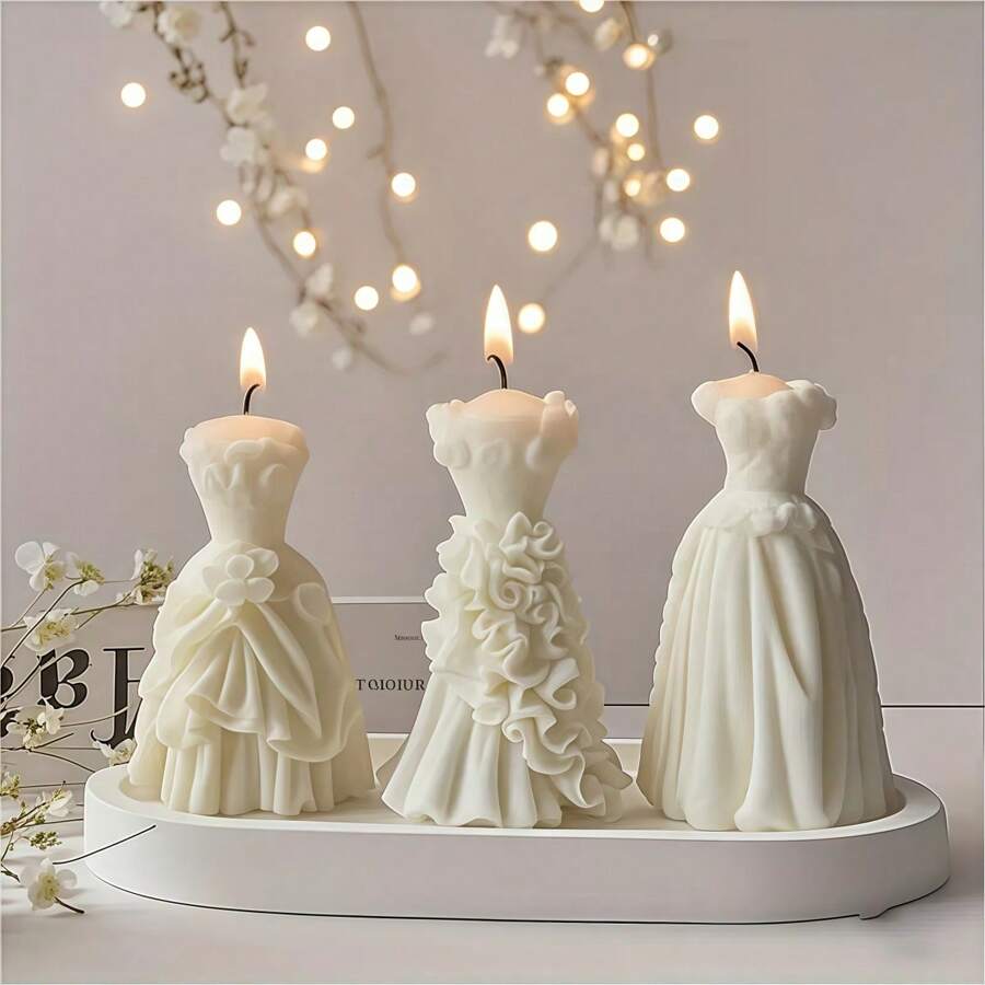 Molde de Silicone para Vela de Vestido de Noiva Nupcial 3D, Fácil de Usar e Limpar, Decoração Elegante para Casa, Perfeito para Casamentos e Presentes de Feriado, Moldes de Vela com Tema Nupcial DIY