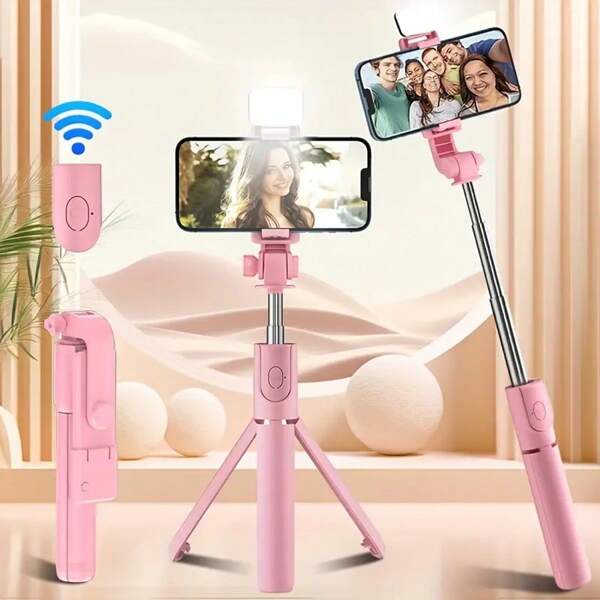 Scalable Phone Selfie Stick With Built-In Fill Light Telescopic Phone Selfie Stick With Built-In Light, Professional Live Streaming Tripod, Wireless Remote 360° Rotating Smartphone Tripod For Hiking/Travel/Vlog/Outdoor For Summer Vacation, Travel, Outdoor Activities, Live Streaming, Stable Recording