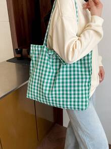 DAZY 夏季户外旅行包，度假沙滩包，时尚格纹单肩大包，休闲单肩托特包，旅行包，拼色格纹手提包，购物袋，百搭通勤包 - 彩色 - 查看 13