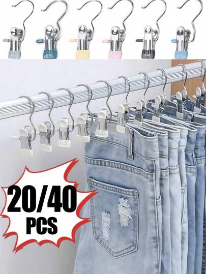 10/30/40 Pieces Of Durable Stainless Steel Clothes Clips, Essential Back To School Laundry Pegs With Hooks, Versatile Portable Hanging Clothes Clips For Wardrobe Storage, Perfect For Organizing Dress Pants, Shoes, Jeans, Boots, And Skirts, Ideal For Holiday Decorations Including Easter, Mother's Day, And Seasonal Celebrations, Enhance Your Home Organization With Stylish And Functional Hangers, Perfect For Christmas, Thanksgiving, And New Year Festivities, Elevate Your Interior Decor With These Must-Have Accessories For Every Occasion.