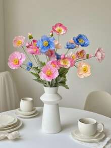 2/6支逼真罂粟花，包含3朵花和1个花苞，简约现代风格，可弯曲成各种形状——适合DIY、家居装饰、花瓶插花、婚礼、派对等场合。高品质植绒材质，触感舒适。四季皆宜。 - 彩色 - 查看 12