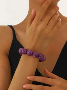 1pc Boho Round Geometric Plastic Cloud Beaded Elastic Bracelet For Women, Holiday & Daily Use Gift