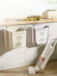1 件可折叠悬挂垃圾桶，垃圾袋架，适用于厨房橱柜门、浴室、家庭、办公室、汽车、宿舍，时尚灰白配色，欧美时尚设计
