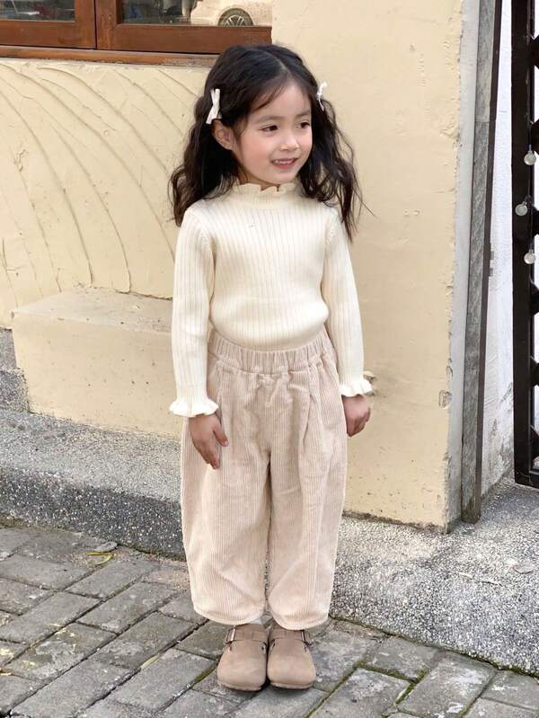 1pc Young Girls Stylish Cute Solid Color Long Sleeve Knit Sweater, Regular Fit, Spring & Autumn