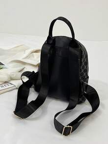 时尚蝴蝶结经典花卉印花女士背包手提包托特包拉链封口多功能休闲单肩包 - 黑色 - 查看 11