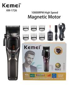 Kemei KM-1726 New Professional Barber Hair Clipper Magnetic Motor Salon Use Haircut For Men 10000RPM High Speed Hair Cuttting Machine Adjustable High Quality Salon Clipper 12W Strong Power Hair Clipper Gift For Men Birthday - Dark Grey - View 2