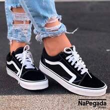 KNU Men's Casual Shoes Skool Flat Sole Skate Shoes, Versatile Shoes For Women Casual Wear - 黑與白 - 查看 3