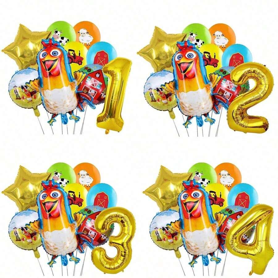 9pcs Chicken Balloon Dairy Farm Chick Tractor Foil Ballons Happy Birthday Party Animal Pet Dream Rangeland La Granja Zenon Party - Multicolor - View 1