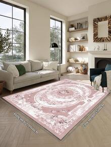1pc Bohemian Style Pink Area Rug, Washable Non-Slip Faux Wool, 1160g/M² For Living Room Bedroom Kitchen Office Entryway