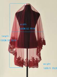 Velo de novia con encaje vintage burdeos, accesorio de tocado para bodas, compromisos y otras ocasiones. Ropa de otoño para mujeres