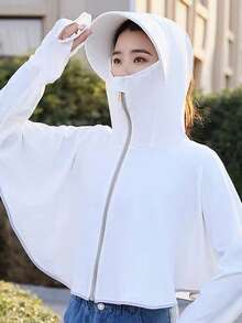 1pc Ice Silk Hooded Sunscreen Jacket, Women's New Summer Riding Sunscreen Hooded Breathable Sunscreen Shawl, Driving Sun Protection Clothing, Beach Essentials, Beach Accessories, Beach Hat - Multicolor - View 2