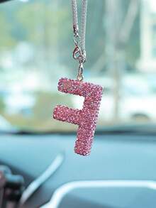 1pc Car Accessories Interior Decor, Full Diamond Pink Letter Car Rearview Mirror Decoration Hanging Ornament - Pink - View 20