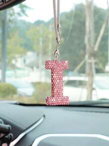 1pc Car Accessories Interior Decor, Full Diamond Pink Letter Car Rearview Mirror Decoration Hanging Ornament - Pink - View 24