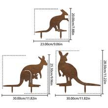 3 件套锈迹斑斑的金属花园桩，动物质朴金属草坪装饰艺术雕像摆件，适用于人行道 - 彩色 - 查看 2