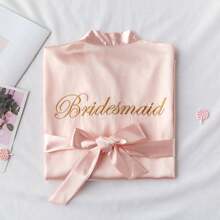 Set de regalo para la novia de 4 piezas de seda: bata de novia/dama de honor, máscara para dormir de satén, diadema para novia y bolsillo, bata de novia de satén para uso en el día de la boda y eventos nupciales