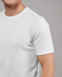 Textured Casual Basic Straight Textured Premium Knit T-Shirt - 白色 - 查看 3