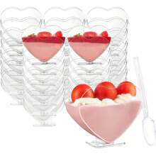 3 Oz Mini Dessert Cups With Spoons, Heart-Shaped Bowls, Perfect For Tasting Birthday Party Desserts, Parfait Cups, Wine Glasses, Reusable Fruit Ice Cream Pudding Appetizer Cups And Bowls.