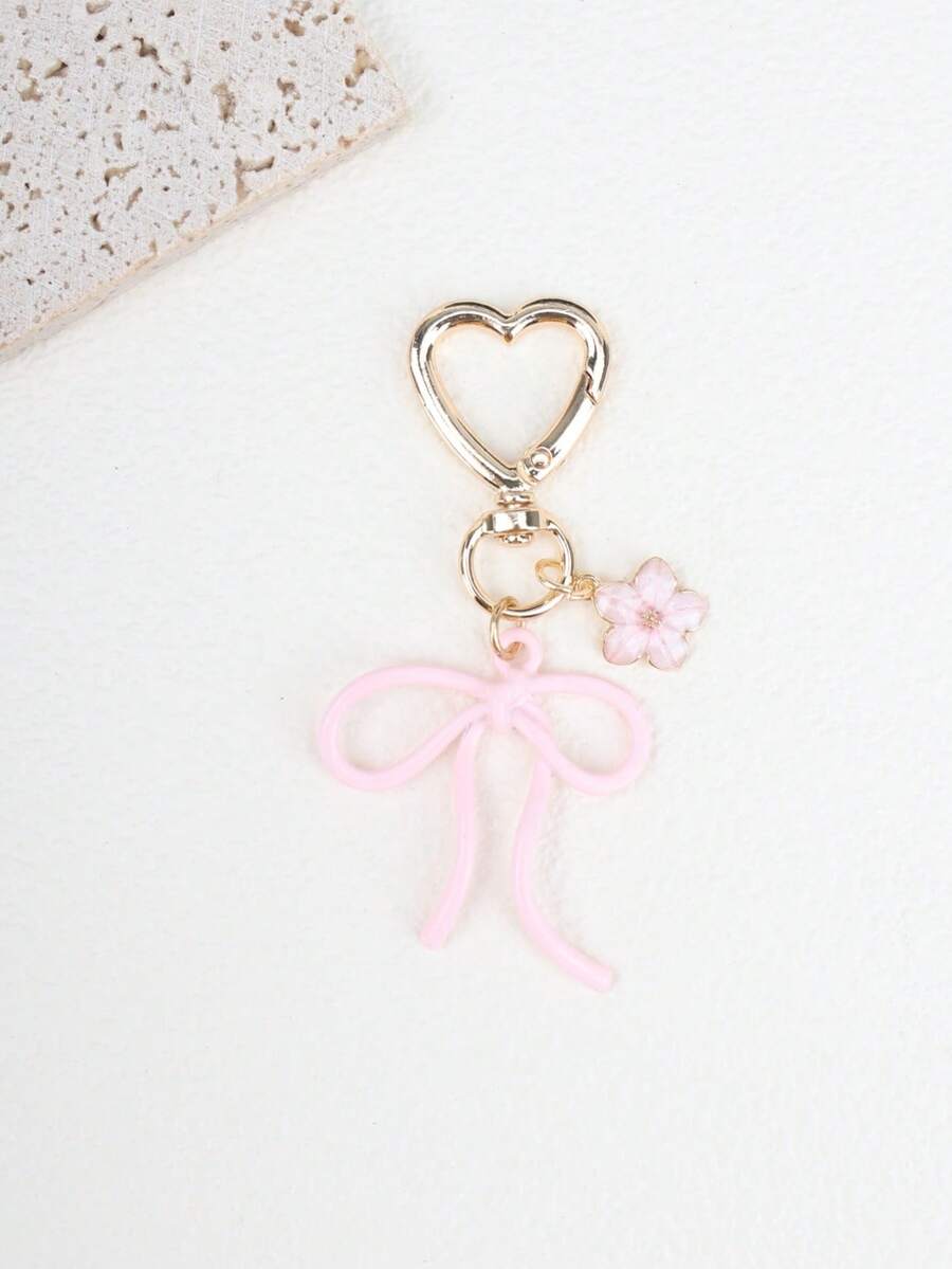 1 件女士时尚蝴蝶结女孩可爱钥匙扣花朵吊坠钥匙圈包饰背包装饰蝴蝶结 - 粉色 - 查看 1