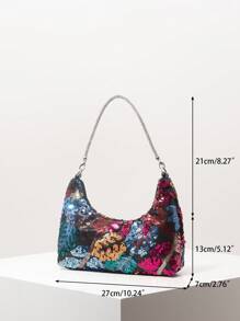 Bolso de hombro elegante y colorido para mujer con lentejuelas, bolso con estampado floral, para fiesta de novias, bolso de lentejuelas, bolso de baile de graduación, accesorios de baile de graduación, bolso de mano de señora de estilo premium, artículos de boda, bolso elegante para mujeres (patrón aleatorio)