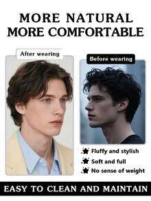 Men's Wig With Increased Hair Volume On The Top Of The Head, Synthetic Fiber Fluffy Hair Root Seamless Invisible Small Piece Pad Hair Piece High Bun Artifact, Suitable For Daily Wear - Multicolor - View 4