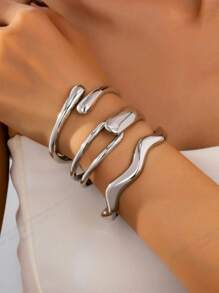 3 pièces Set de bracelets bambous géométriques asymétriques en métal lourd et minimaliste