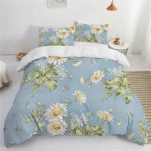 Conjunto de ropa de cama estilo pastoral (1*Funda nórdica + 1/2*Funda de almohada, sin relleno), Conjunto de ropa de cama con estampado de margaritas azules frescas, Suave, cómodo y transpirable, Conjunto de ropa de cama de microfibra lavable para dormitorios y habitaciones de invitados