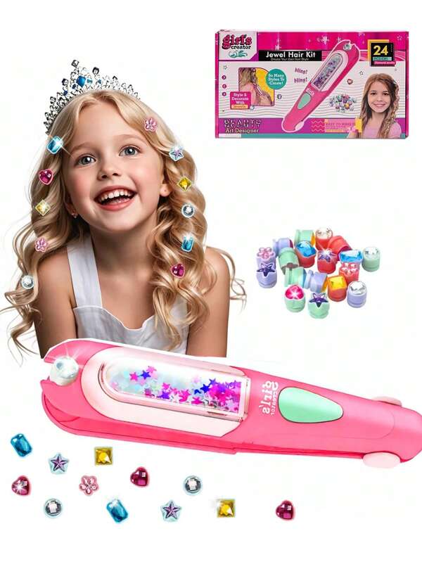 Haargem Stempel Set, Haarschmuck Strass für Mädchen Spielzeug, Haarstyling Werkzeug mit wiederverwendbaren glänzenden Diamanten, Geburtstagsgeschenke Spielzeug für Mädchen