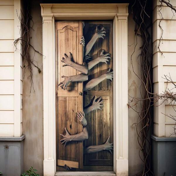 Decoraciones de puerta de Halloween 3D, Cubierta de puerta de Halloween para decoraciones de Halloween | Pegatinas de puerta de entrada de Halloween, Decoraciones de entrada de puerta de Halloween | Decoración de Halloween, Marrón