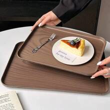 1pc INS Style Faux Wood Grain Tray, Rectangular Serving Tray, Coffee Shop Dessert Tray, Storage Dish, Cake & Snack Plate