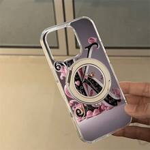 Funda para teléfono (1 unidad) con diseño de letras y flores, parte trasera de acrílico adhesivo de alta transparencia, soporte magnético giratorio y resistente, base lisa transparente que evita caídas y permite colocar el teléfono en posición vertical. Compatible con phone 16, 15, 14, 13, PRO y PROMAX - transparente - Ver 4