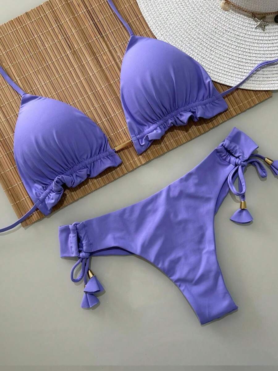 Triangle Bikini With Double String Panties - Lila - Ver 1