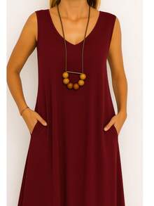 Women's Plus Size Tank Dress With Pocket 42 To 46 - 紫紅色 - 查看 4