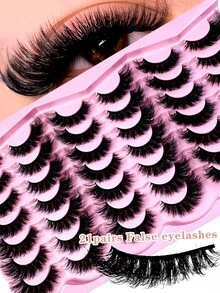 LYBCG New 21Pairs 3D Mink Lashes Soft Comfortable False Eyelashes Cat Eye Fluffy Faux Mink Lashes Wispy Lashes Dramatic Long Thick Volume Mink False Eyelashes Makeup For Daily Date Party Cosplay - 濃密款 - 查看 1