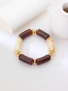 2pcs Vintage Bohemian Exaggerated Resin Beaded Necklace And Bracelet Set, Suitable For Women
