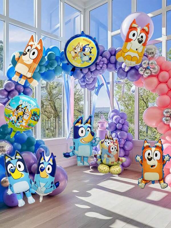 Bluey Artigos para festa com tema de cachorro azul, balões de alumínio azuis, 9 decorações diferentes para festa de aniversário com balões de alumínio. Decorações para festa com tema de cachorro azul, balões para decoração de festas de casamento e aniversário, temporada de presentes, artigos para festa, são uma decoração de festa indispensável.